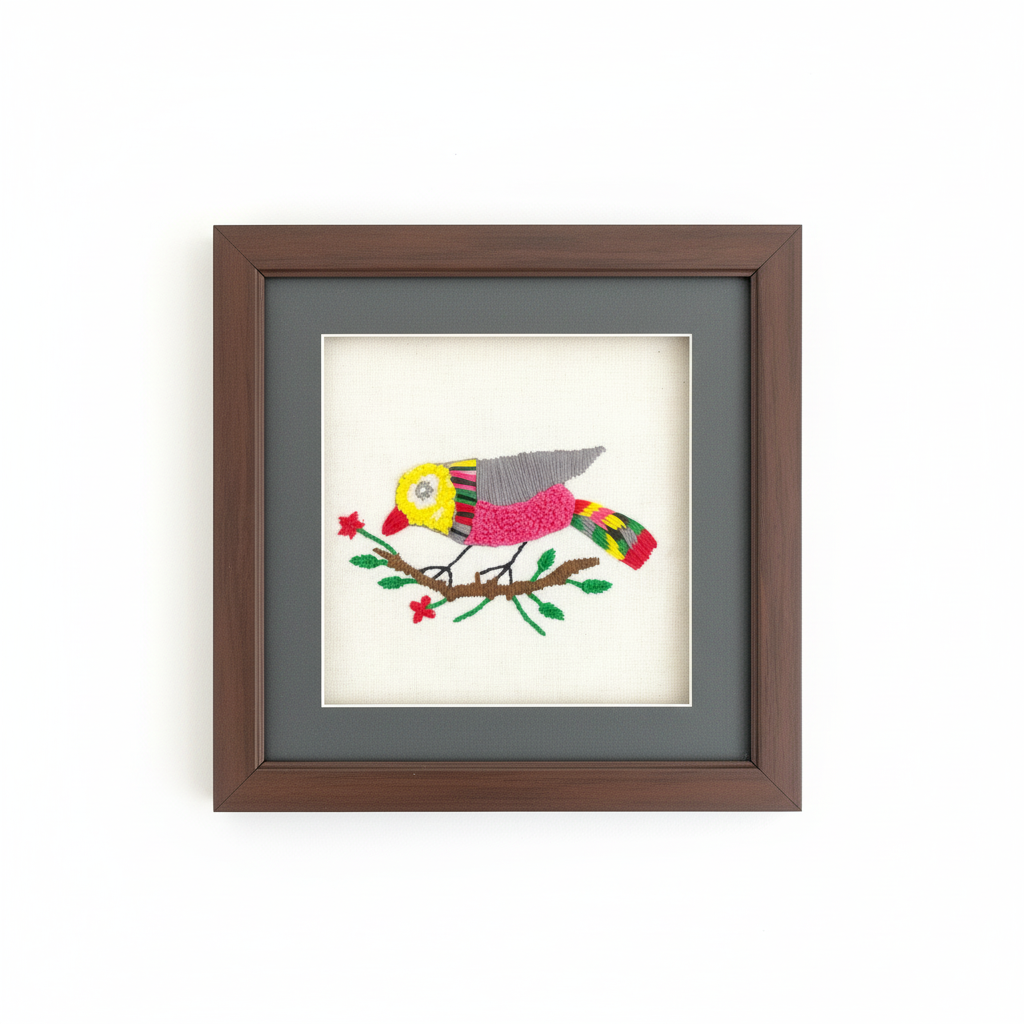 Hand Embroidered Bird Wall Hanging