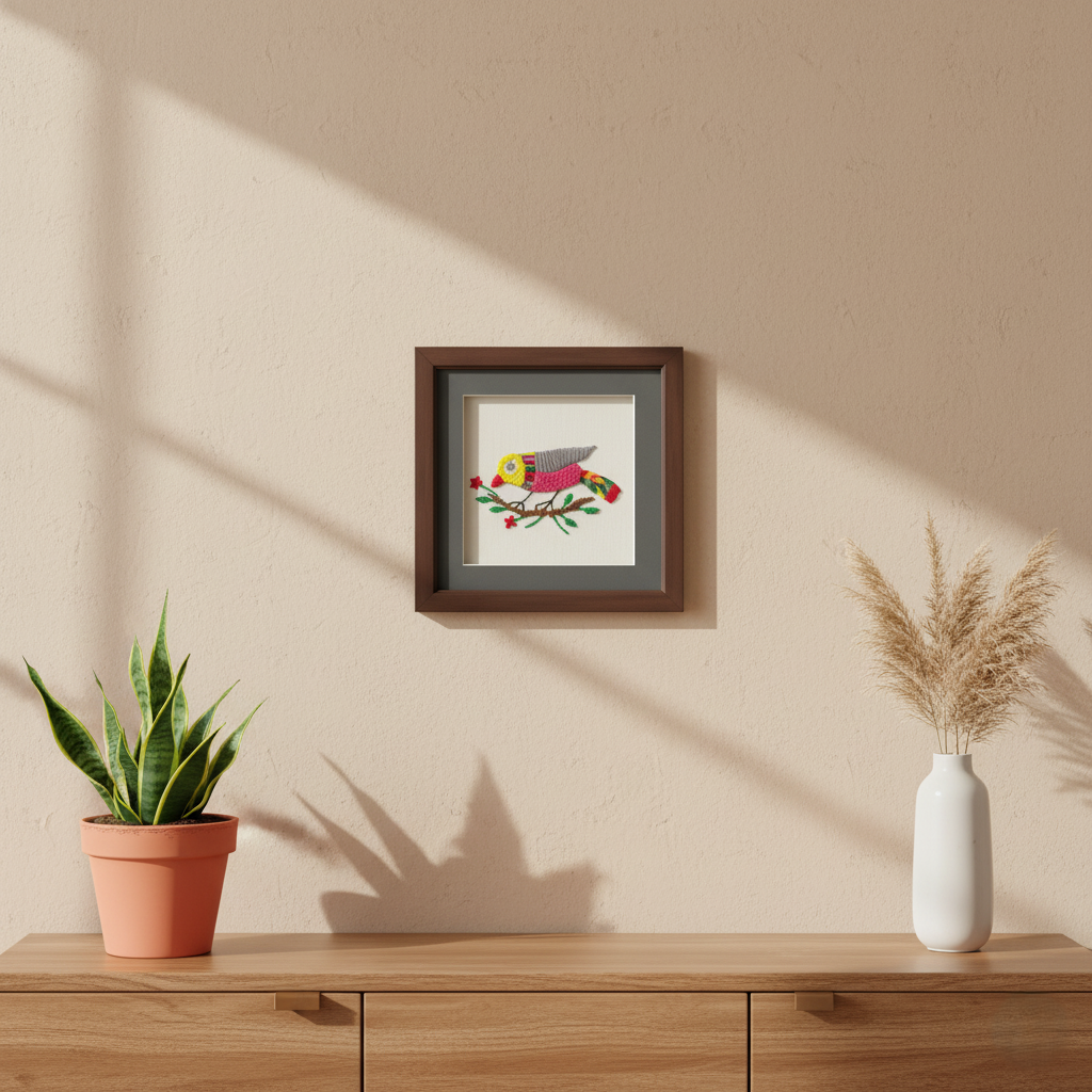 Hand Embroidered Bird Wall Hanging