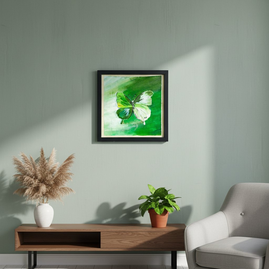 Green Hand-Painted Butterfly Painting