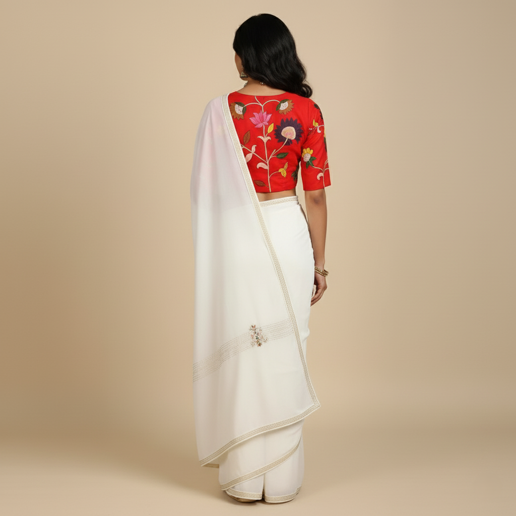 Red Floral Hand Painted Blouse