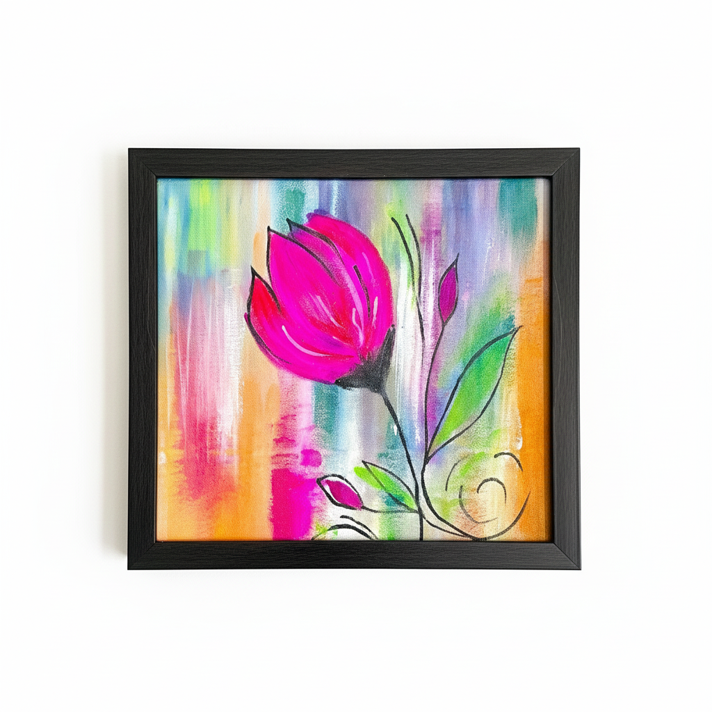 Purple Hand-Painted Abstract Lotus Painting