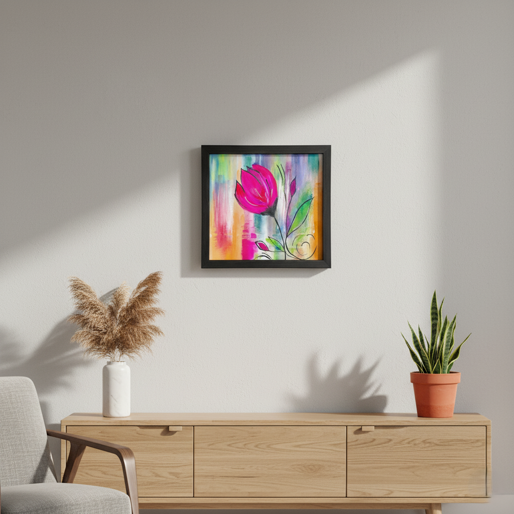 Purple Hand-Painted Abstract Lotus Painting