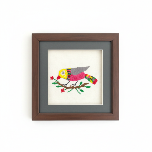 Hand Embroidered Bird Wall Hanging