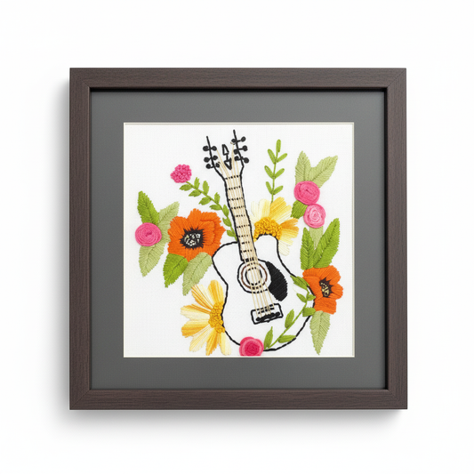 Hand Embroidered Guitar Wall Hanging