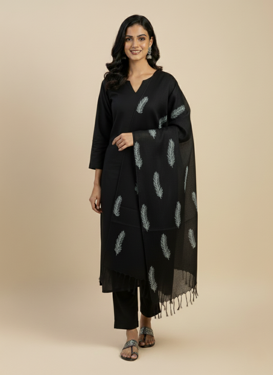 Black Hand-Painted Feather Stole