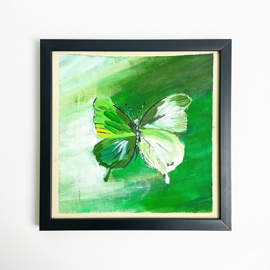 Green Hand-Painted Butterfly Painting