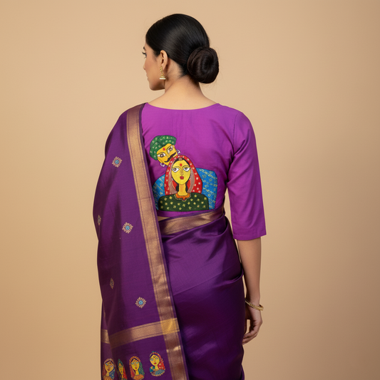 Purple Hand-Painted Rajasthani Blouse