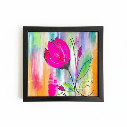 Purple Hand-Painted Abstract Lotus Painting