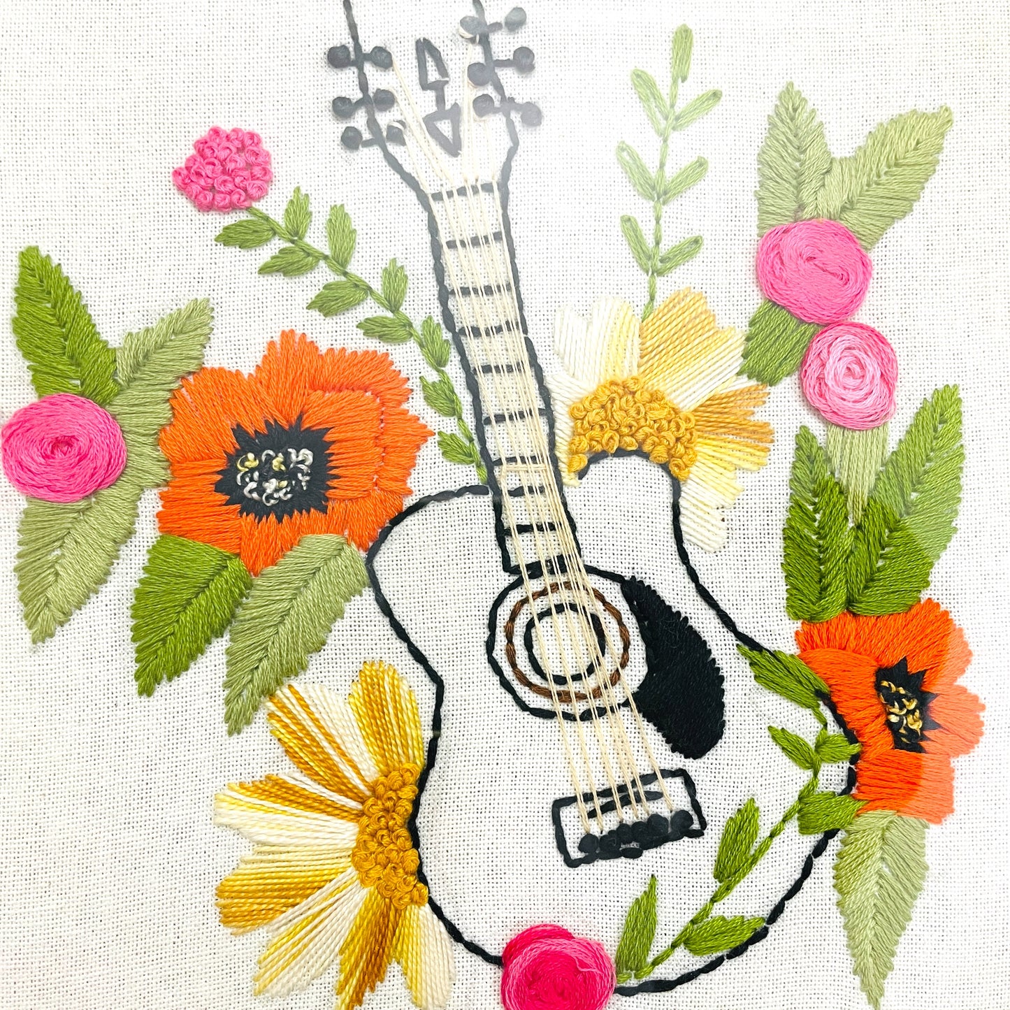 Hand Embroidered Guitar Wall Hanging