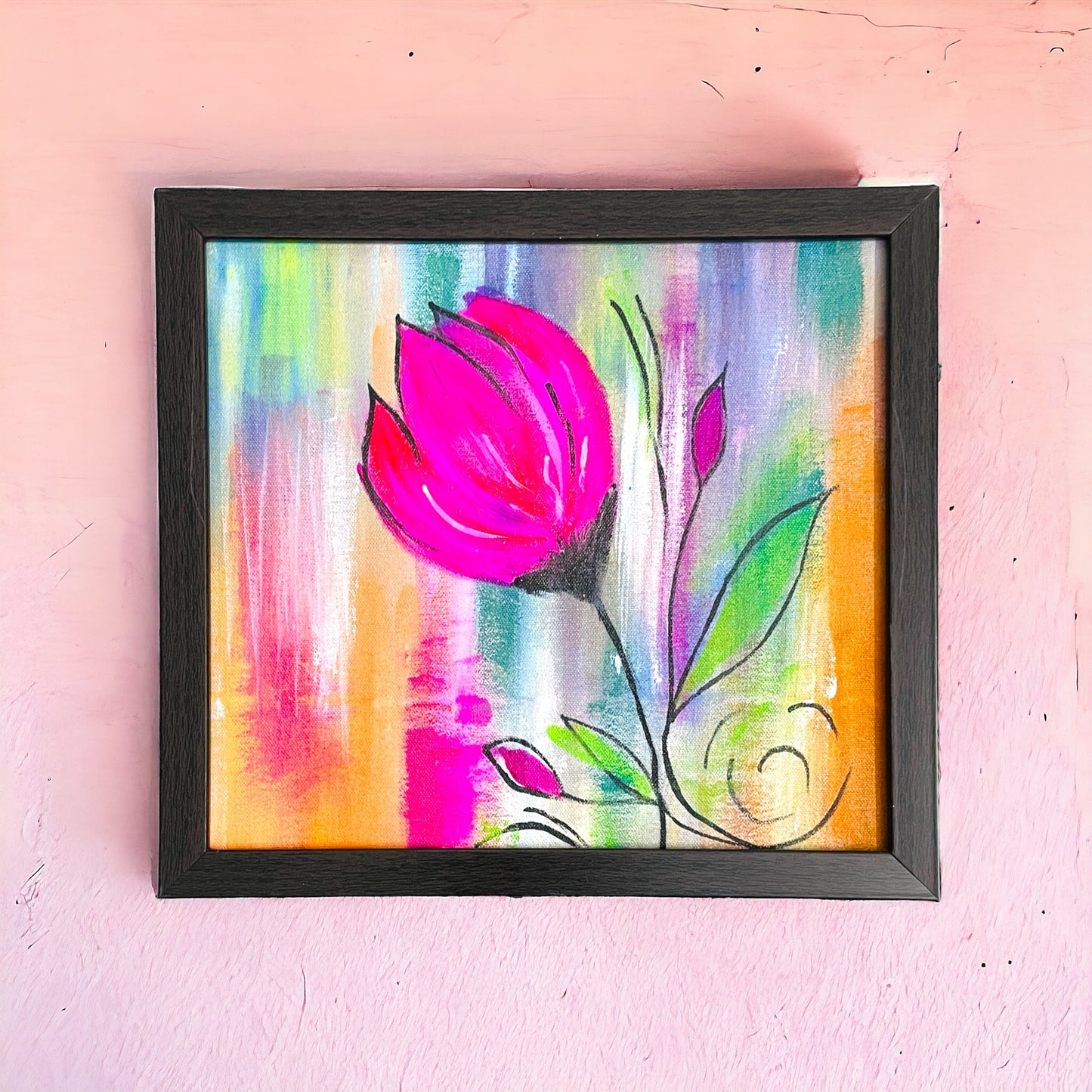 Purple Hand-Painted Abstract Lotus Painting