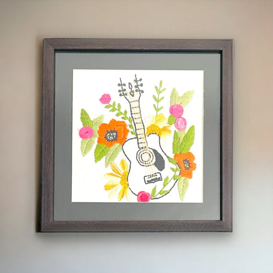 Hand Embroidered Guitar Wall Hanging