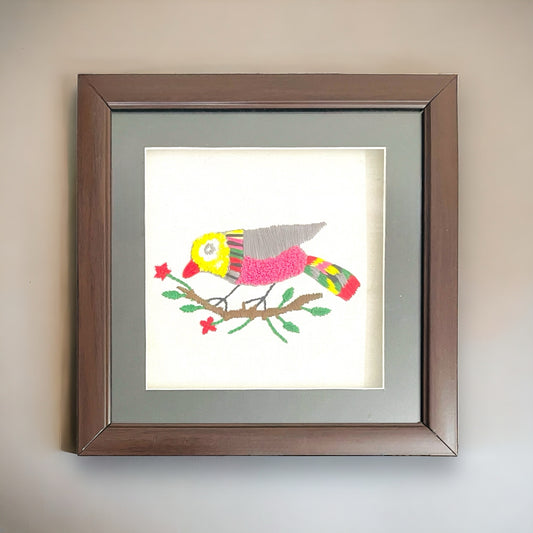 Hand Embroidered Bird Wall Hanging