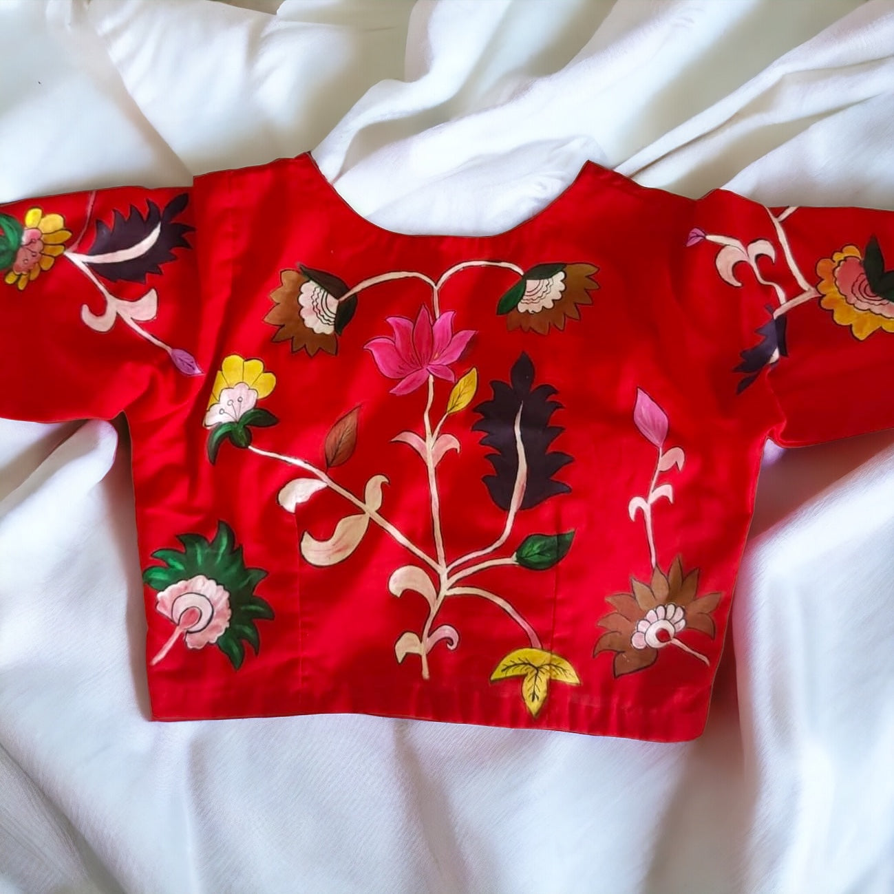 Red Floral Hand Painted Blouse