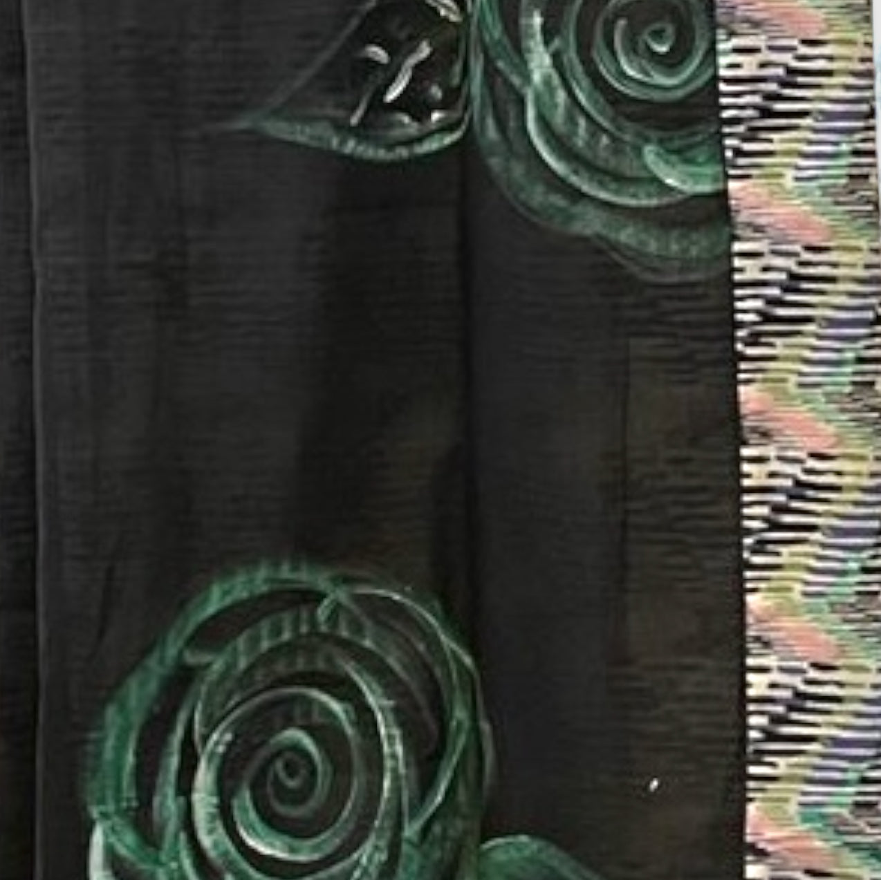 Black and Green Hand-Painted Reversible Floral Stole