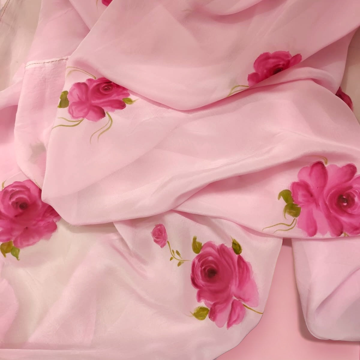 Pink Hand-Painted Floral Organza Saree