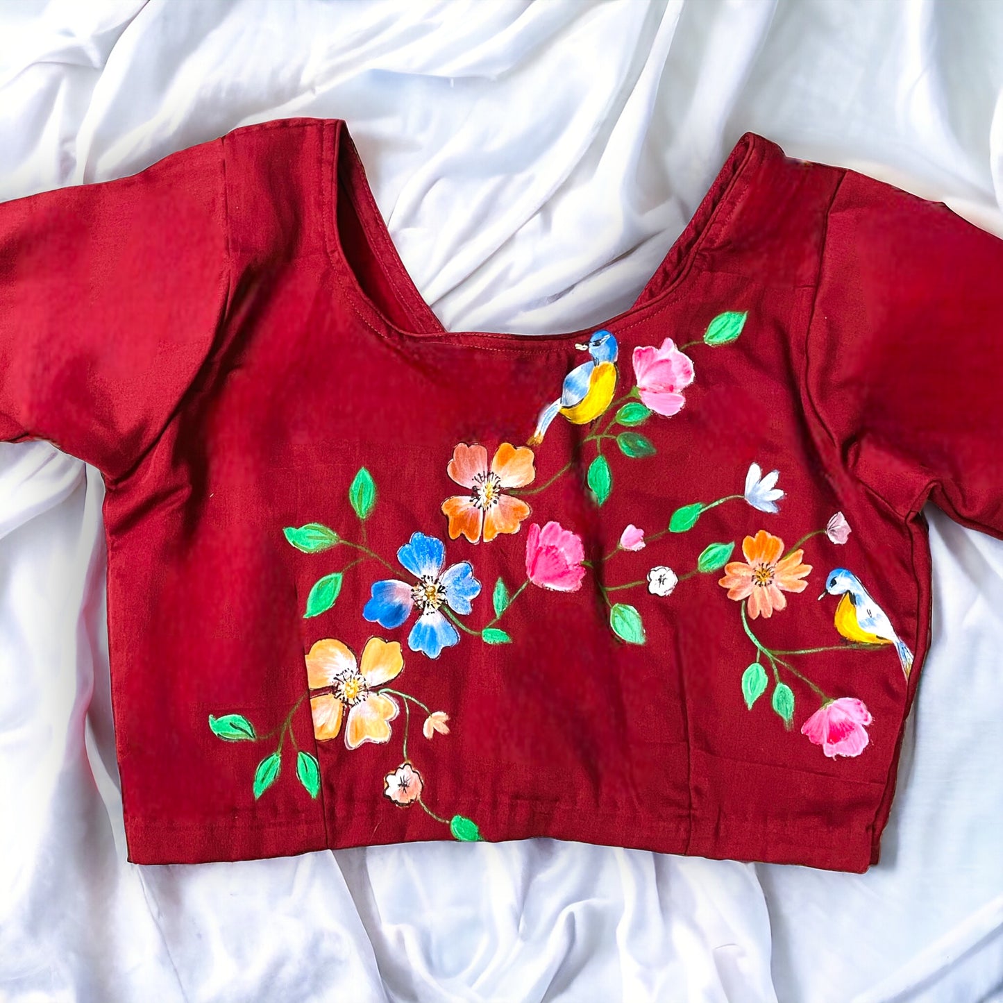 Maroon Hand-Painted Floral Blouse