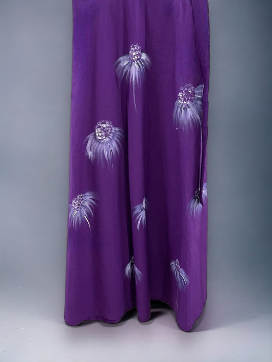 Purple Hand-Painted Abstract Flower Wrap Around