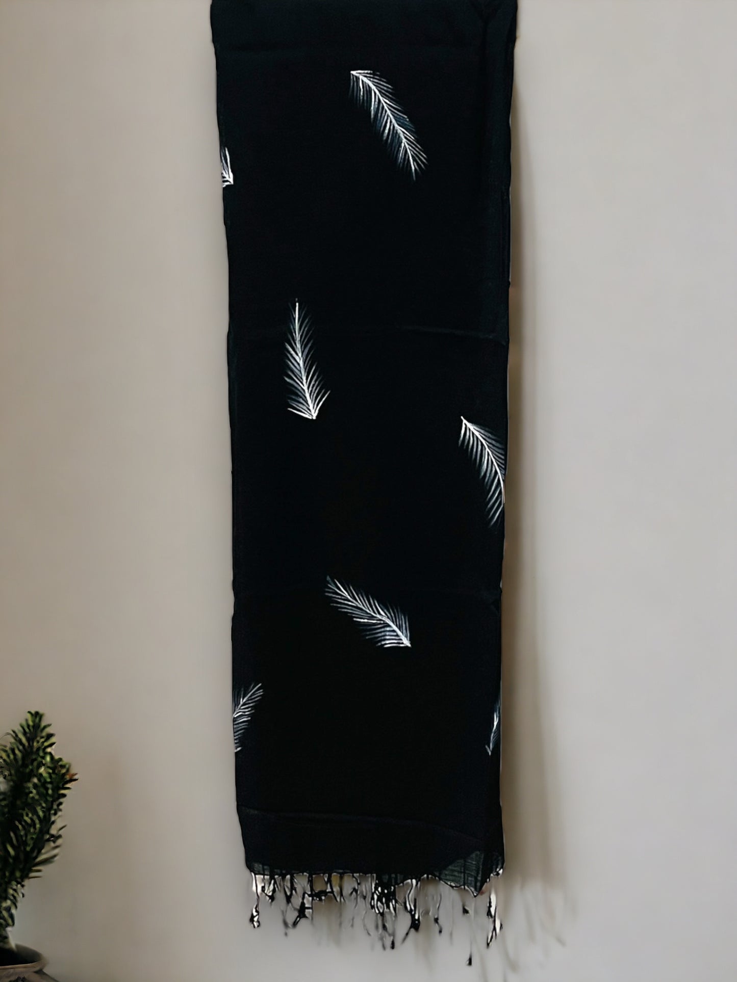 Black Hand-Painted Feather Stole