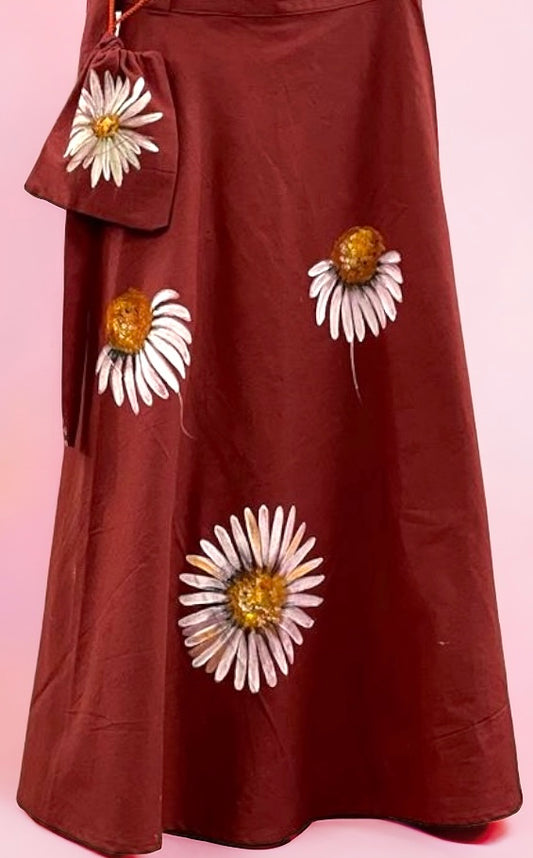 Maroon Hand-Painted Daisy Wrap round